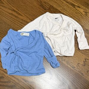 Cozy Blue and Cream Kids Long Sleeve Wrap Tops